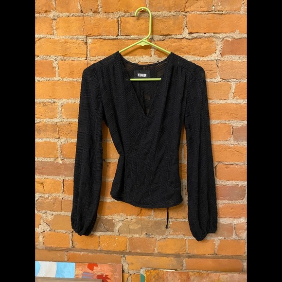 Reformation Wrap Top, sheer black embroidered, Size XS - Picture 1 of 3